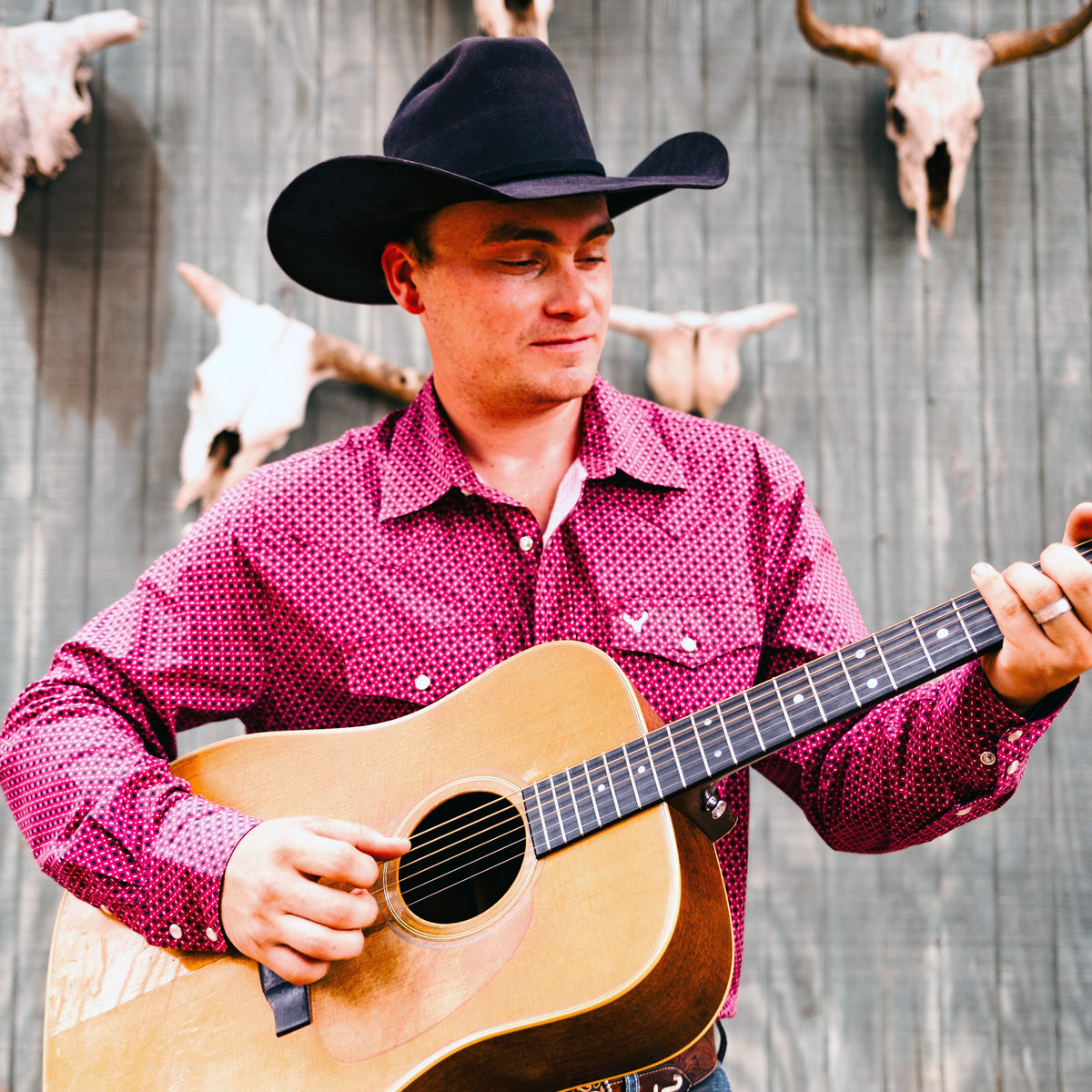 THE COWBOY BY VEXIL BRAND - PEARL SNAP - DARK RED DIAMOND PRINT