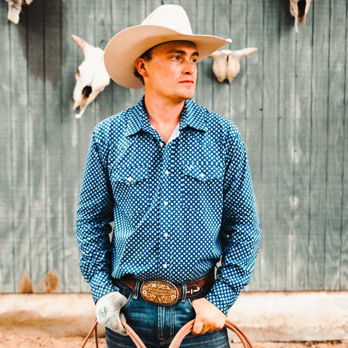 THE COWBOY BY VEXIL BRAND - PEARL SNAP - NAVY GEO PRINT