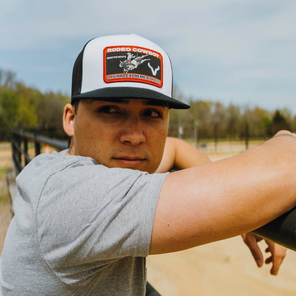 Rodeo Cowboy - Bull Rider - Black/White/Black Mesh