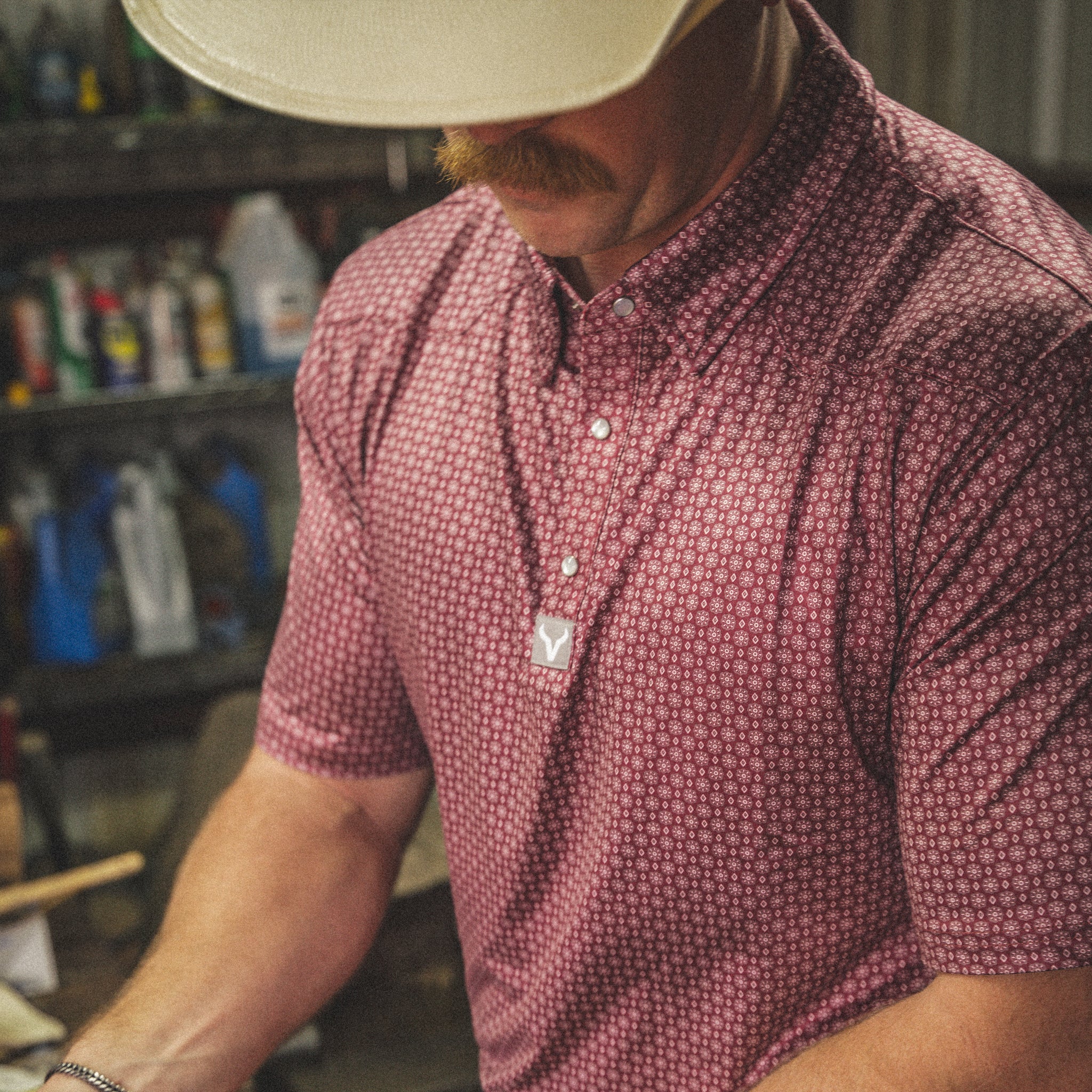 Vexil Brand – Western Pearl Snap Polo - Geo | Maroon